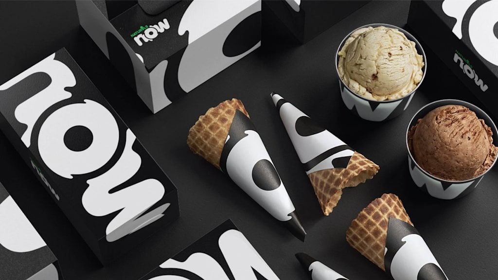 Now by Naturals text-based ice cream packaging design